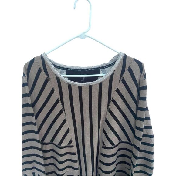 Calvin Klein Performance XL Striped Quick Dry Pullover Tunic Top Black Tan Cotto - Picture 2 of 7